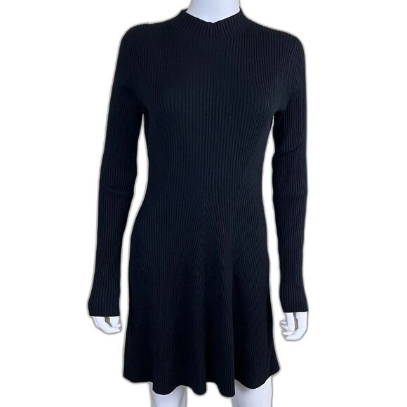 Theory Dresses & Skirts - Theory Women's Size M Black Merino Wool Moving Rib Mock Neck Sweater Dress